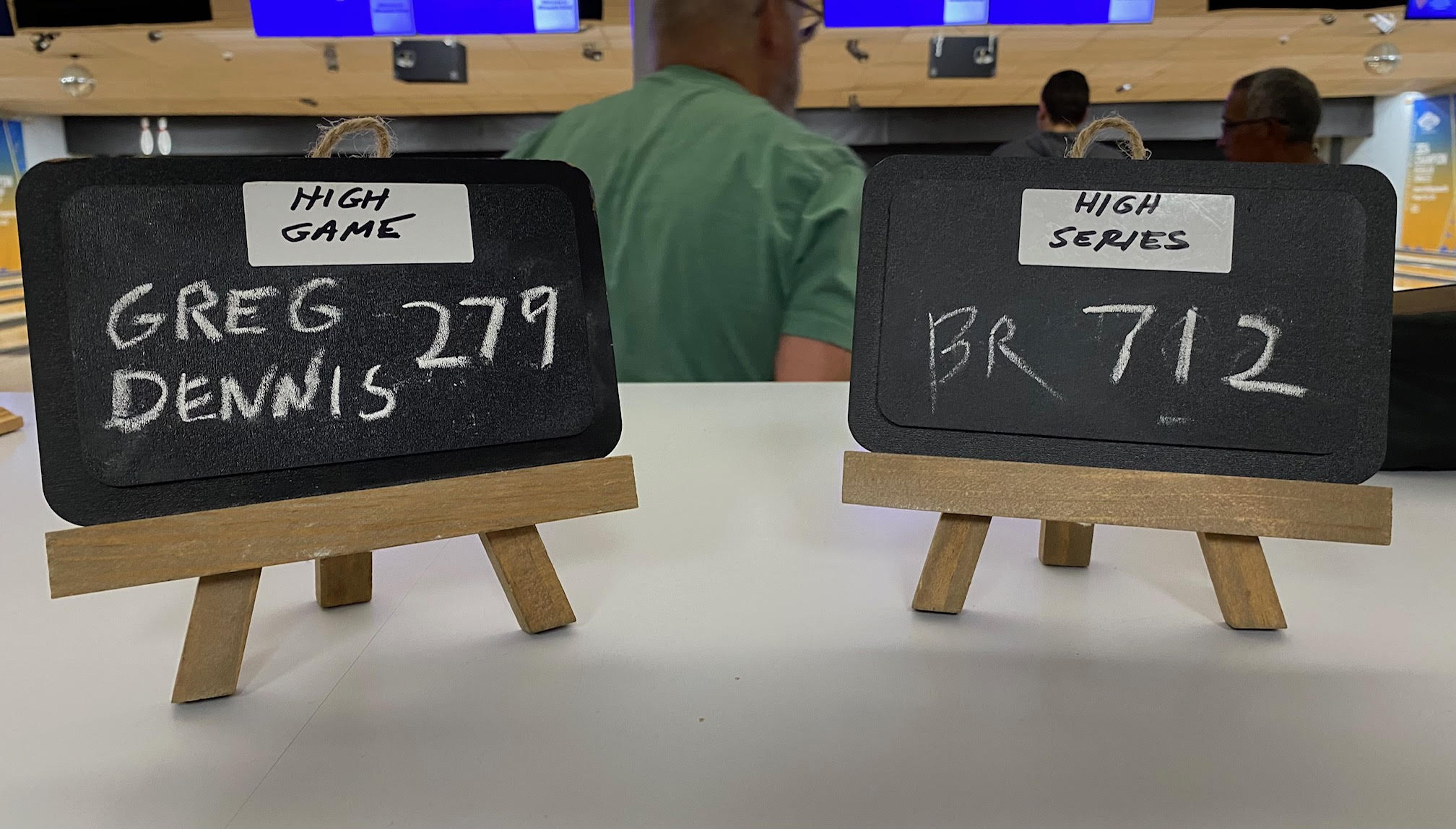 The chalkboards for high game and high series